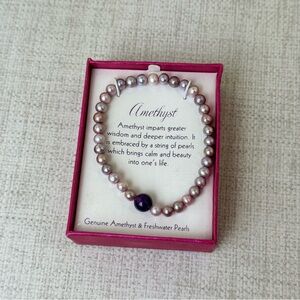 Amethyst and Freshwater Pearl Beaded Stretch Bracelet